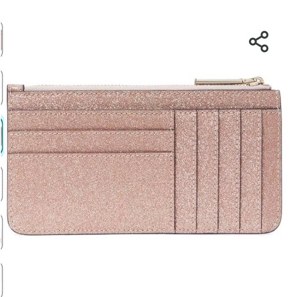 KATE SPADE BOXED LARGE SLIM CARDHOLDER IN ROSE GOLD GLITTER - Picture 4 of 10